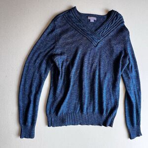 Laura Scott Cable Knit Sweater women V-Neck Pull Over long sleeve  Size XL blue